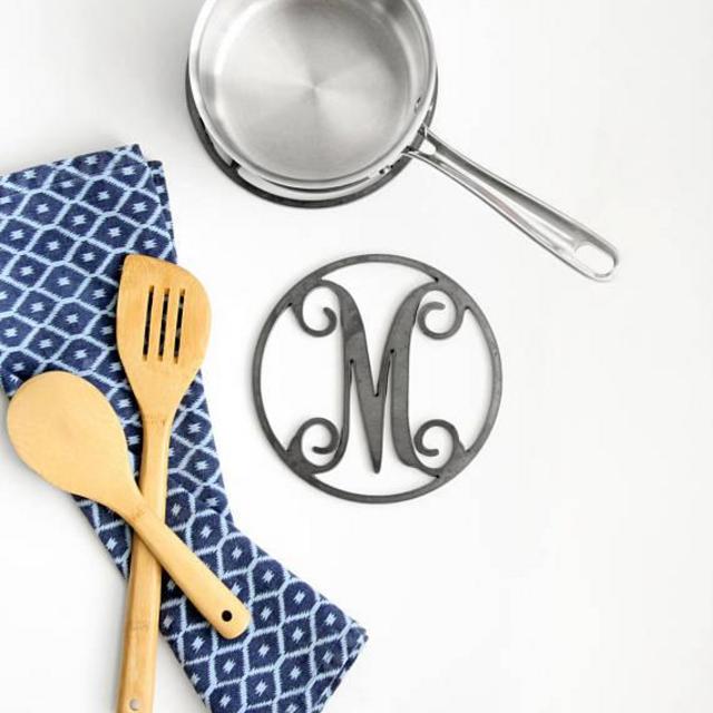 Custom Monogram Trivet Hot Plate Pot Holder  |  personalized kitchen decor bridal gift