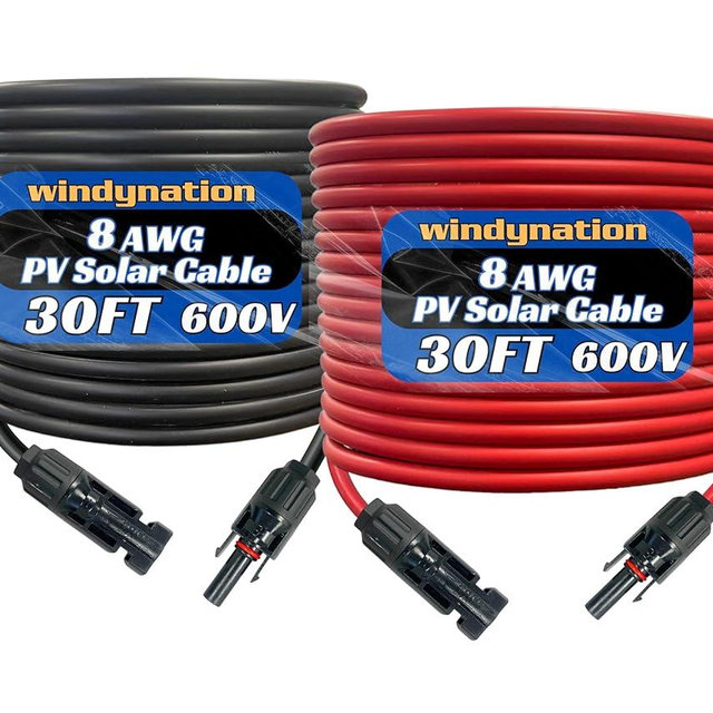 WindyNation 8 AWG 8 Gauge Pair 30 Feet Black + 30 Feet Red PV Photovoltaic Solar Panel Extension Cable Wire Solar Connectors (Variety of Lengths Available)