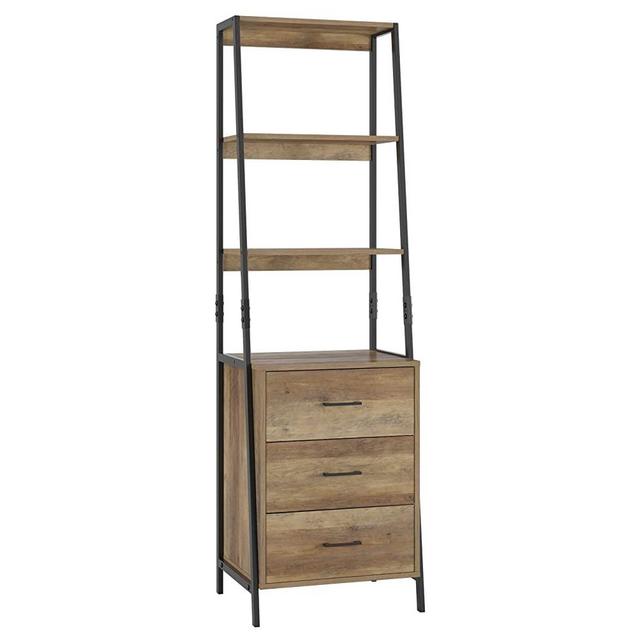 HOMECHO Storage Cabinet, Ladder Shelf with Fabric Drawers, 3 Tier Open Shelves, Accent Ladder Bookcase Bookshelf with Storage Chest, Tall Nightstand Organizer Unit for Home Office, Rustic Brown
