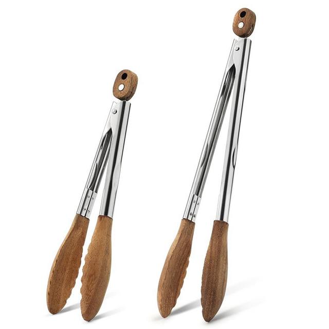 Wooden Kitchen Cooking Tongs Wooden Tongs 2-Piece Set (9-Inch/12-Inch Walnut) Wooden Kitchen Tongs Grilling and Salad Tossing
