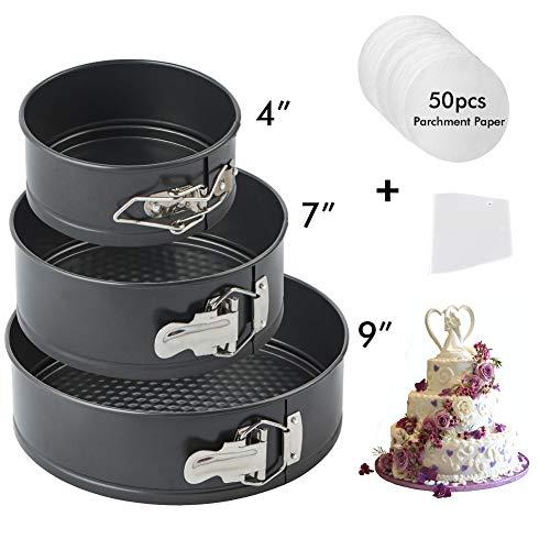 Turbo Bee Springform Pan Set, Nonstick Round Cake Pan 3pcs 4.7"7"9.4", Premium Detachable Bakeware Chseecake Pans with 50 PCS Parchment Paper Liners for Baker and Baking Enthusiast