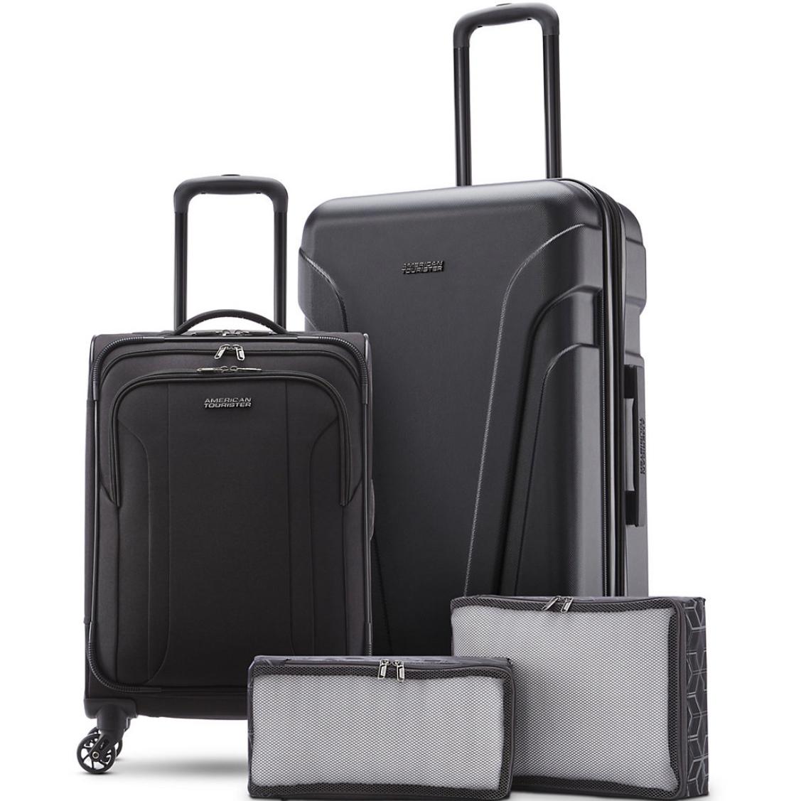 American Tourister Troupe 4-Piece Spinner Luggage and Packing Cube Set Black