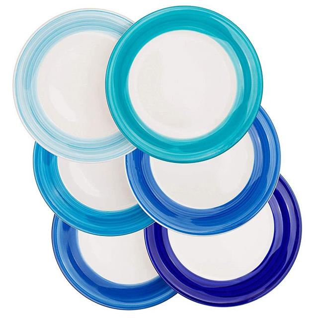 Reomore 10.4 inch Dinner Plate Set, 6-pack Ceramic Pasta/Salad/Dessert Plate Dishwasher Microwave Freezer Safe Hand-painted Round Dinnerware Dish Set for Restaurant Family Party Kitchen Use