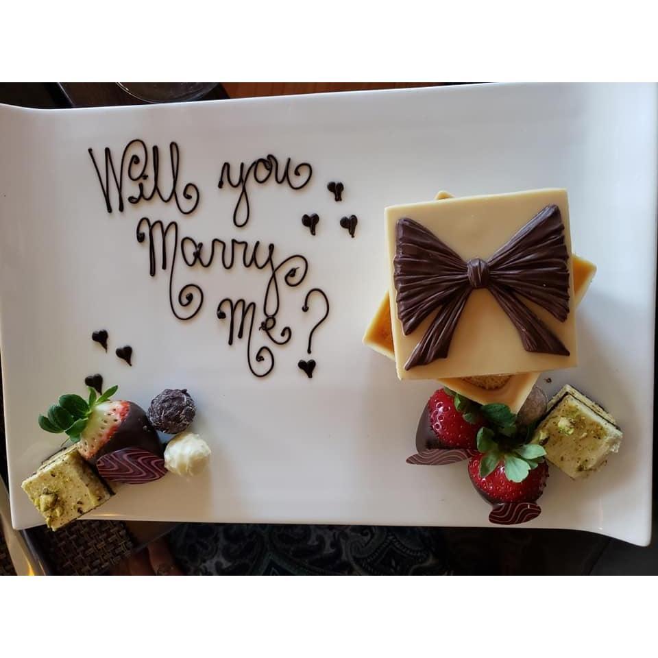 This was the fated chocolate box and plate that was designed at the last minute for the marriage proposal at Hershey Hotel.
The engagement ring was placed within the box. <3