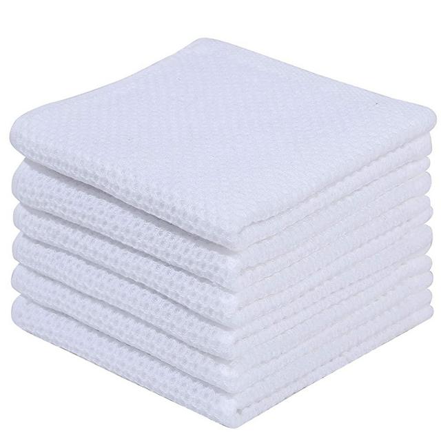 100% Cotton Kitchen Dish Cloths, 6 Pack Waffle Weave Dish Towels Ultra Soft Absorbent Quick Drying Dish Rags, 12 X 12Inch, White