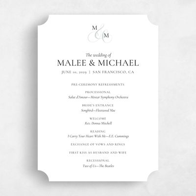 White Ticket Wedding Program - Aven