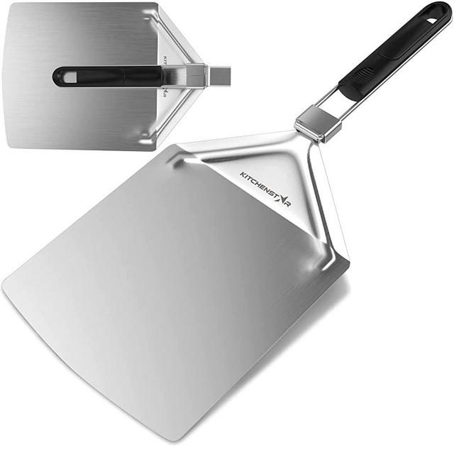 KitchenStar Pizza Paddle with Folding Handle (9.5 x 14 Inches) | Metal Pizza Peel - Placement, Turning and Retrieving Tool | Non-perforated Pizza Spatula - Professional Baking Pizza Oven Accessories