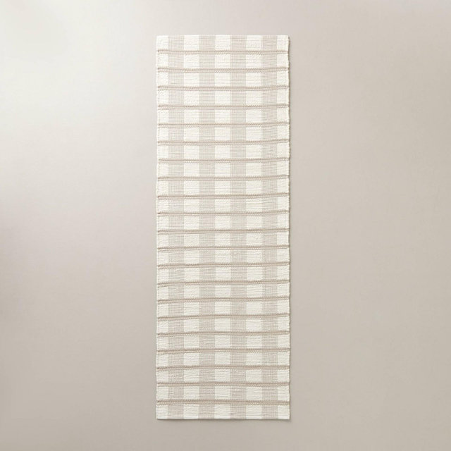 2'4"x7'' Rib Stripe Plaid Handmade Woven Runner Rug Tan/Cream/Khaki - Hearth & Hand™ with Magnolia