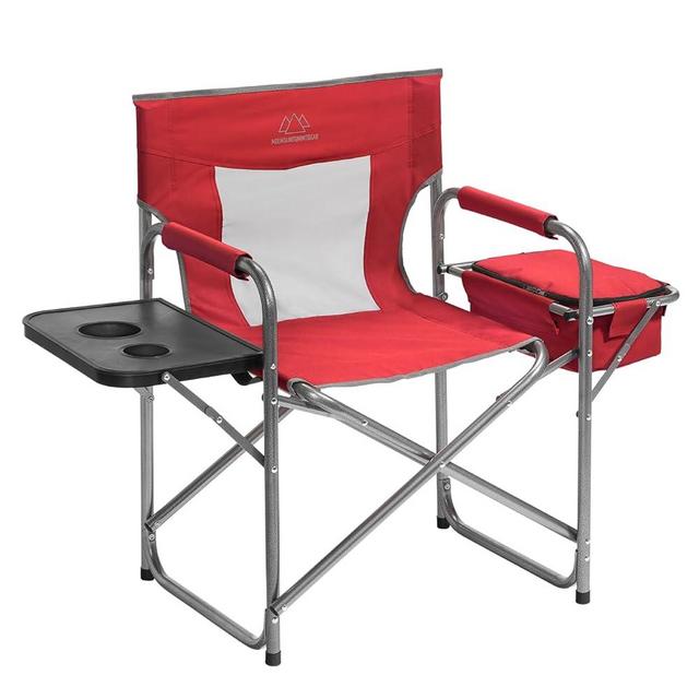 MOUNTAIN SUMMIT GEAR Foldable Cooler Chair with Attached Side Table for Camping/Hiking/Backpacking by Caddis Sports (Red)