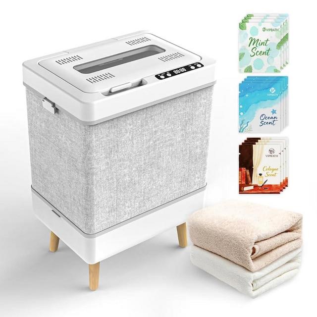 VIPBATH 35L Towel Warmer Gift Set – Family-Sized Foldable Design with Window, Dual Safety Shut-Off for Overheat & Tip-Over, 12 Aroma Discs – A Spa-Like Luxury for Home & Loved Ones