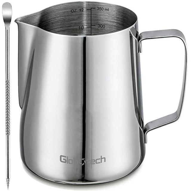 Milk Frothing Pitcher Latte Cup - Stainless Steel Pitcher Latte Art Espresso Machine Accessories Steaming Pitcher Cappuccino Coffee Milk Frother Cups 12 Oz (350ml)