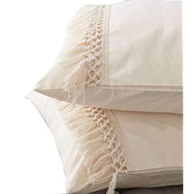 White Tassel Sham Cotton Pillow Covers,18.9in x29.1in,Set of 2