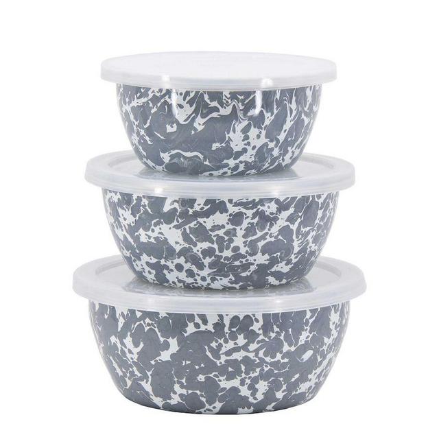 Swirl Enamel Lidded Bowls, Small, Set of 3 - Gray