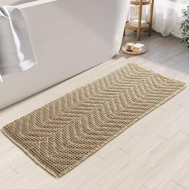 BULULOM Bathroom Floor Mat,Boho Bath Mat,Super Absorbent Bath Mat,Bathroom Rugs Non Slip Washable, Quick Dry Shower Mats, Ultra Soft Bath Mat Towel,Brown,19"*48"