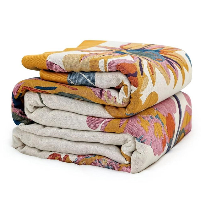100% Cotton Boho Throw Blanket for Bed Couch Fall Throw Blanket 98''x 98'' Super Soft Blanket Muslin Blankets Warm Blanket Boho Quilt Picnic Blankets Lightweighted Blankets Best Gifts for Women