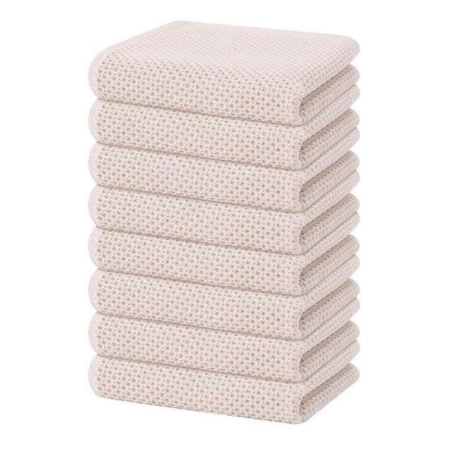 Homaxy 100% Cotton Waffle Weave Kitchen Dish Towels, Ultra Soft Absorbent Quick Drying Cleaning Towel, 13 x 28 Inches, 8-Pack, Beige