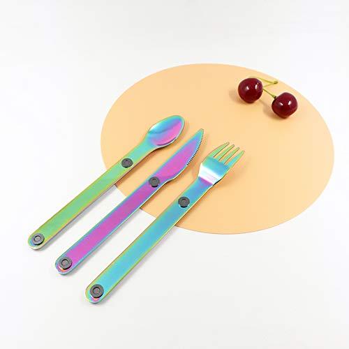 Yassk Magnet Silverware Flatware Cutlery Set, Reusable Stainless Steel Utensils Knife Fork Spoon outdoors camping (Rainbow)