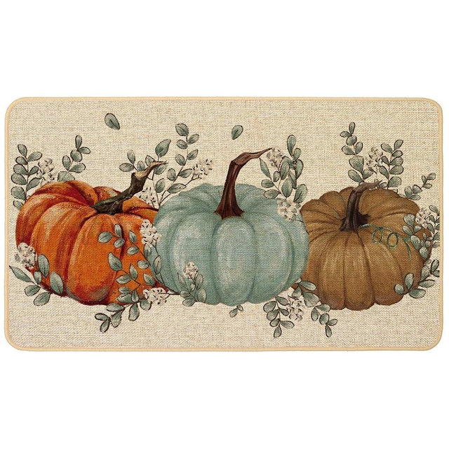 Baccessor Fall Pumpkin Doormat Welcome Rug Indoor Outdoor Autumn Thanksgiving Decorative Entrance Front Door Mat Non Slip Rubber Backing Seasonal Kitchen Floor Decoration 17 x 29 Inch