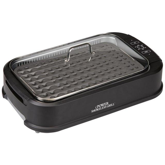 Power Smokeless Grill with Tempered Glass Lid with Interchangeable Griddle Plate and Turbo Speed Smoke Extractor Technology