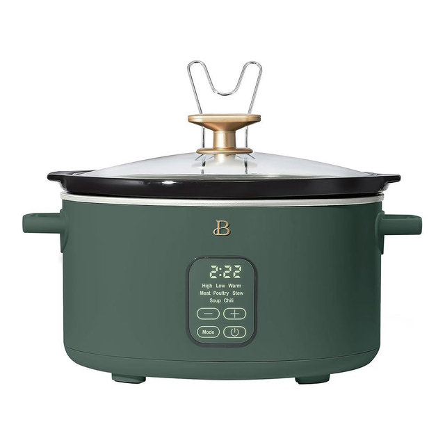 Beautiful 6 Qt Programmable Slow Cooker by Drew Barrymore - 5 Preset Cooking Functions, Digital Countdown Timer, Dishwasher-Safe Parts and Cool-Touch Handles (Thyme Green)