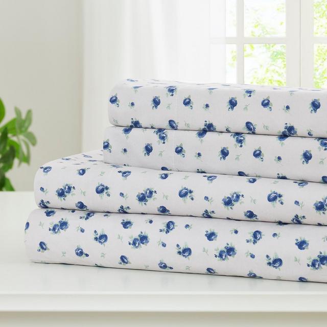 Modern Threads 4-Piece Sweet Rose Blue Printed Microfiber Adult Sheet Set, Queen