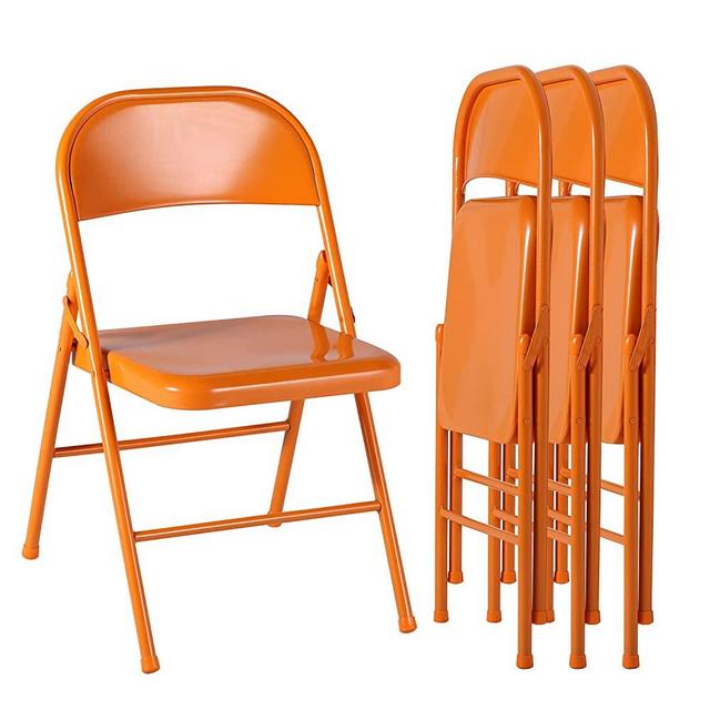 VECELO Metal Frame Steel Folding Mounted Chairs with Triple Braced & Double Hinged Back for Home Office,350-Pound Capacity,Orange,4 Pack, Set of 4