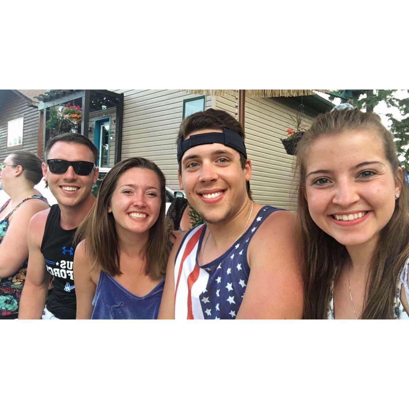4th of July weekend at the cabin 2018.
Jay, Courtney, Trevor (groomsman), and Cassidy (maid of honor/Cassidy's sister).