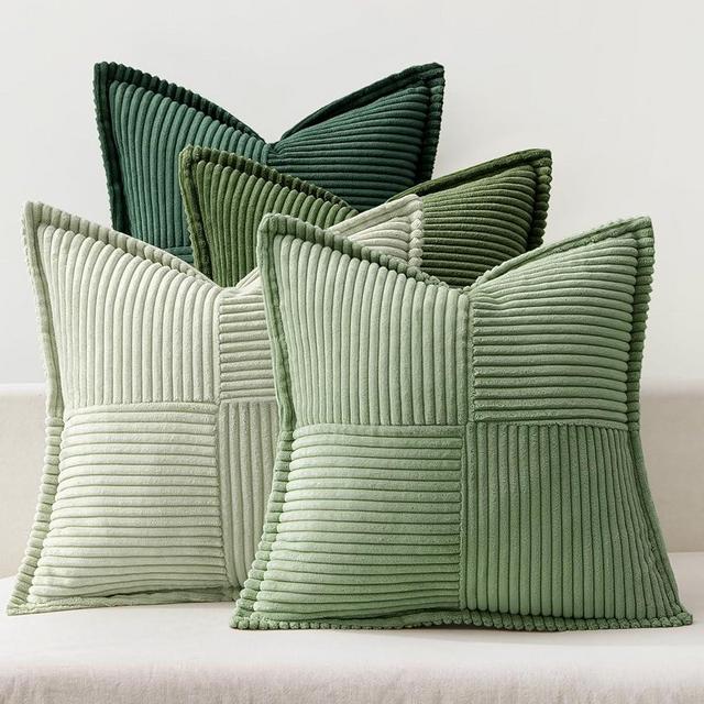 MIULEE Spring Green Decorative Throw Pillow Covers 18x18 Inch 4 Packs Soft Boho Farmhouse Pillow Cases Mordern Corduroy Patchwork Cushion Cases for Couch Sofa Bed Gradient Home Decor