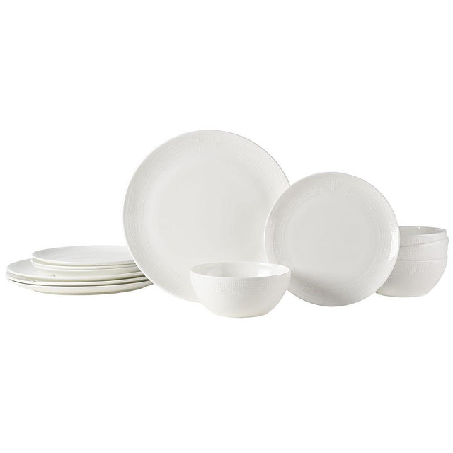 Mikasa Mirabel Vegan Bone Chip Resistant 12 Piece Dinnerware Set, White, Service for 4 White