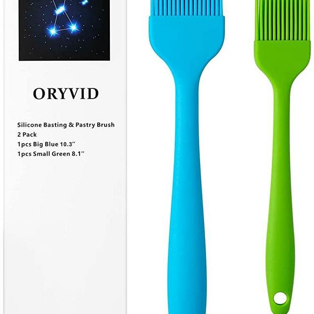 ORYVID Silicone Basting Pastry Brush for Baking, Cooking, Grill, BBQ, Glazing -Spread Egg Wash, Hot Butter, Oil, Sauce, Marinade -Heat Resistant, BPA Free, Dishwasher Safe -Set of 2, Blue & Green