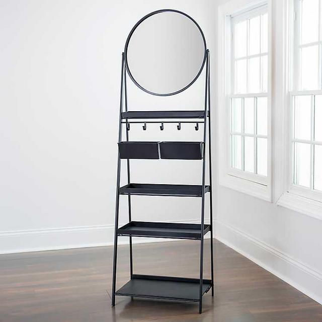 Black Floor Shelf with Mirror