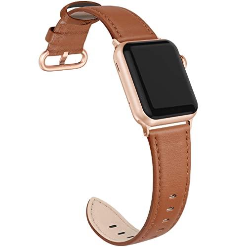 EDIMENS Leather Bands Compatible with Apple Watch 38mm 40mm Band Women, Genuine Leather Band Replacement Strap Compatible for iWatch Apple Watch Series 6 5 4 3 2 1 SE Sport Edition Women, Saddle Brown