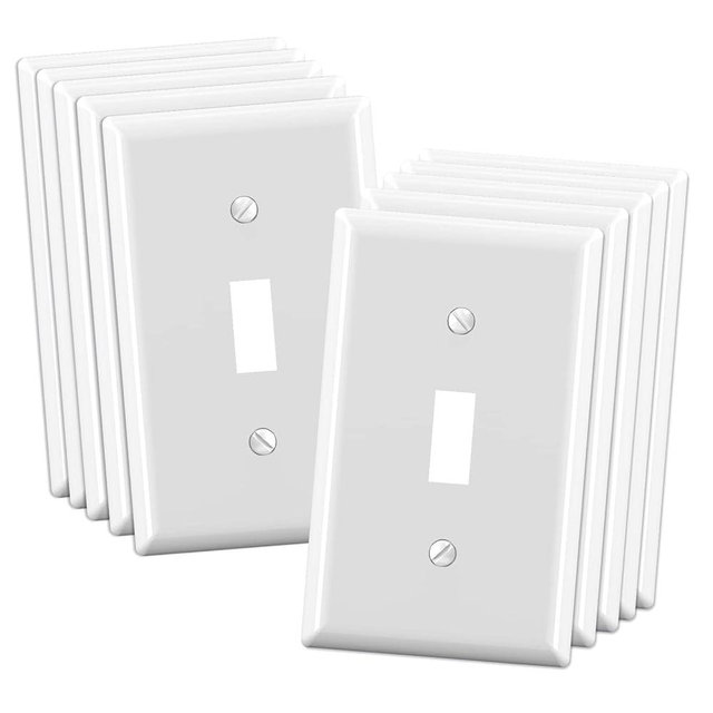 ELEGRP Toggle Light Switch Wall Plate, 1-Gang Standard Size Switch Covers, Unbreakable Polycarbonate Replacement Faceplates Covers, UL Listed, Color-matched Screws Included (10 Pack, Glossy White)