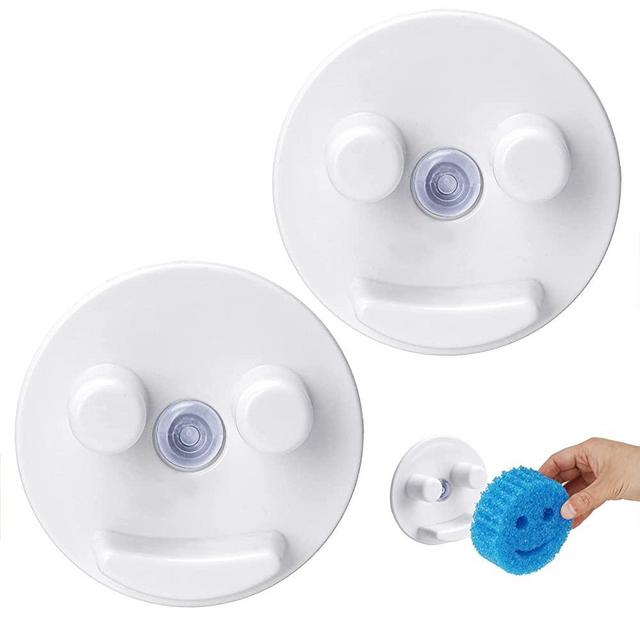 Sponge Holder, Sink Caddy w/ Suction Cup Installation, Sponge Organizer for Kitchen/ Bathroom Sink, Self Draining, Dishwasher Safe for Holding Smiley Sponges(Sponges Not Included), White(2-Pack)