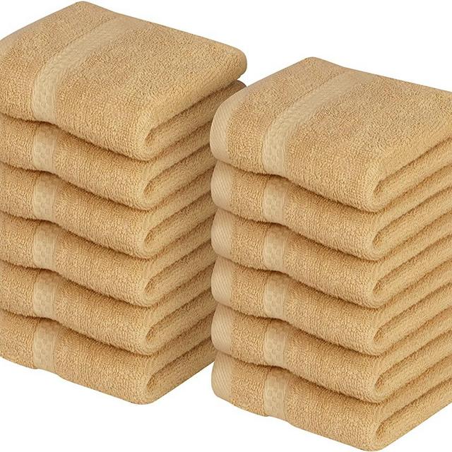 Utopia Towels [12 Pack Premium Wash Cloths Set (12 x 12 Inches) 100% Cotton Ring Spun, Highly Absorbent and Soft Feel Essential Washcloths for Bathroom, Spa, Gym, and Face Towel (Beige)