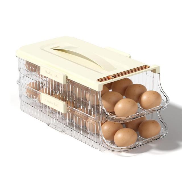 SYXLTSH Egg Holder for Fridge Automatic Rolling, Egg Storager Container Organizer Dispenser for Refrigerator Stackable Removable Inner Tray, Egg Accessories (Clear, 2 Rows-2Tiers)