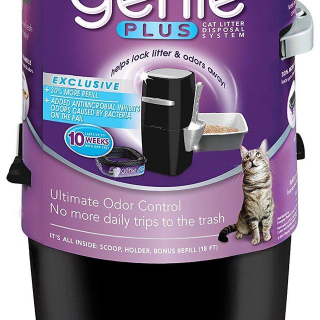 Litter Genie Plus Pail, Ultimate Cat Litter Disposal System, Locks Away Odors, Includes One Refill, Black