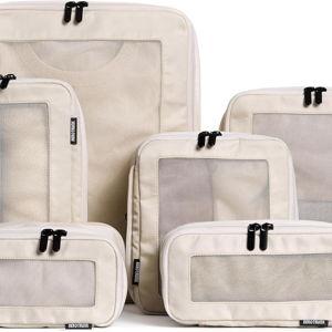 Compression Packing Cubes for Travel - Luggage Organizer Bags - Double Zipper Packing Cubes for Suitcases (6-Pack, Beige)