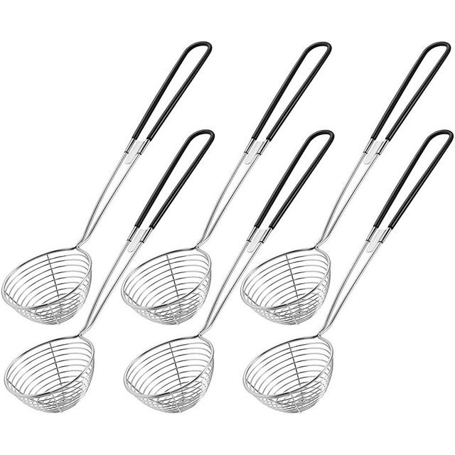 Hot Pot Strainer Scoops, Stainless Steel Hot Pot Strainer Spoons 2.5 inch Mini Mesh Skimmer Spoon Asian Strainer Ladle with Handle (Black,6 Pieces)