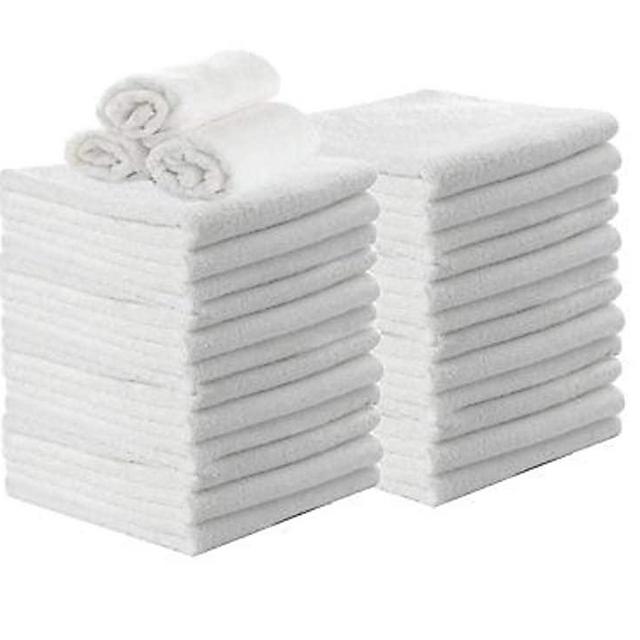 Washcloths 24 Pack 100% Cotton 12 x 12 Inches (White) Durable, Lightweight, Bath Rags, Wash Rag, Commercial Grade and Ultra Absorbent Cleaning Towels