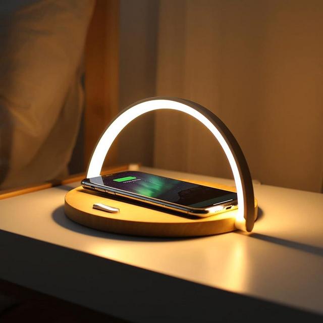 mooas Modern Simple Wireless Charging Nightlight (Wood), Max.15W Fast Wireless Charger, Touch Control, 3-Level Brightness, for Galaxy S24/S23/S22, iPhone 15/15Pro/14/14Pro, Airpods 3