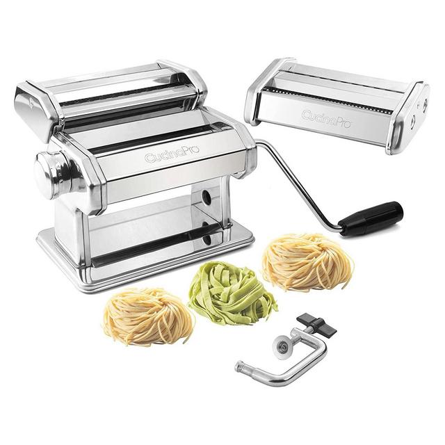 Pasta Maker Machine By Cucina Pro - Heavy Duty Steel Construction - with Fettucine and Spaghetti attachment and Recipes