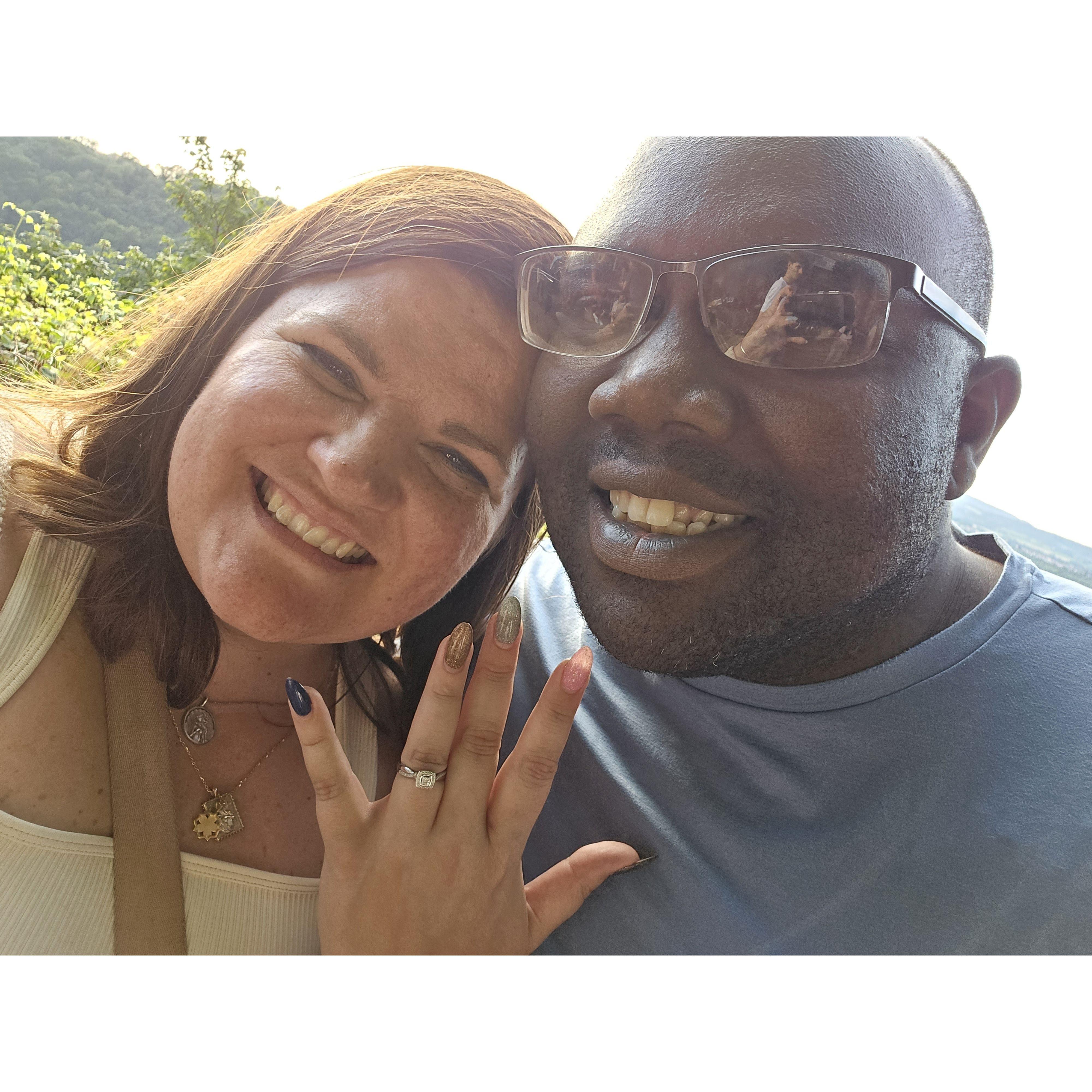 He proposed with some help from his family in Germany at a castle on a hill. I was surprised and not surprised all at the same time!