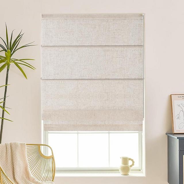 Hiifroy Roman Shades for Windows, Light Filtering and Heat Blocking Roman Blinds for Home Living Room Door Bedroom, Linen Textured, 35" W x 72" H