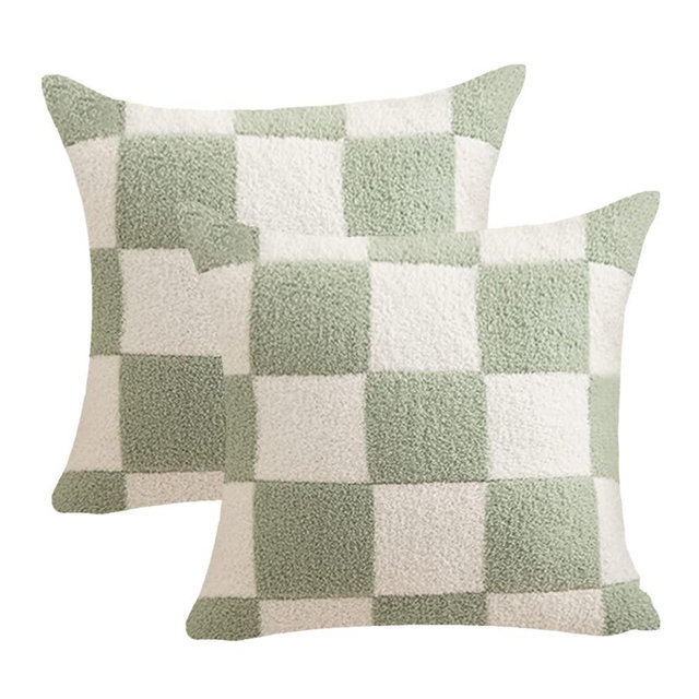 NIDITW Set of 2 St Patrick's Day Gift Ultra Soft Checkerboard Throw Pillow Cover Fuzzy Microfiber Chessboard Gingham Cushion Case Cozy Checkered Pillowcase Decor for Sofa Couch 18x18 Inches (1-Green)