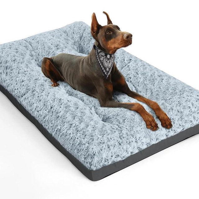 POCBLUE Deluxe Washable XL Dog Bed Dog Crate Mat 42 inch Comfy Fluffy Kennel Pad Anti-Slip for Dogs Up to 90 lbs, 42" x 28", Grey