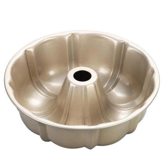 Onader Fluted Cake Pan Nonstick, 10 Inch Round Tube Baking Pan for Pound Cake, 10 Cups Large Heavy Duty Carbon Steel Baking Mold Bakeware, Gold