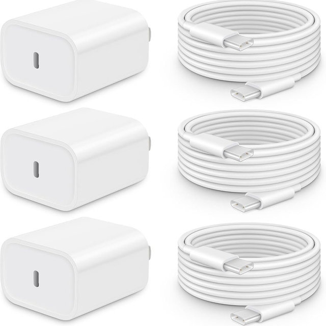 CXX iPhone 17/16/15 Fast Charger [3-Pack] 20W USB C Wall Charger with 10FT C-to-C Cable Compatible with iPhone 17/16/15 Series, USB-C iPad Pro/Air/Mini & More