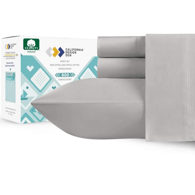 Authentic Soft 800 Thread Count, 100% Cotton Sheets, Hotel Feel Thick Smooth Vs Egyptian Cotton Cal King Size Bed Sheets Cotton, 4 Piece Set with Deep Pockets (Gray)