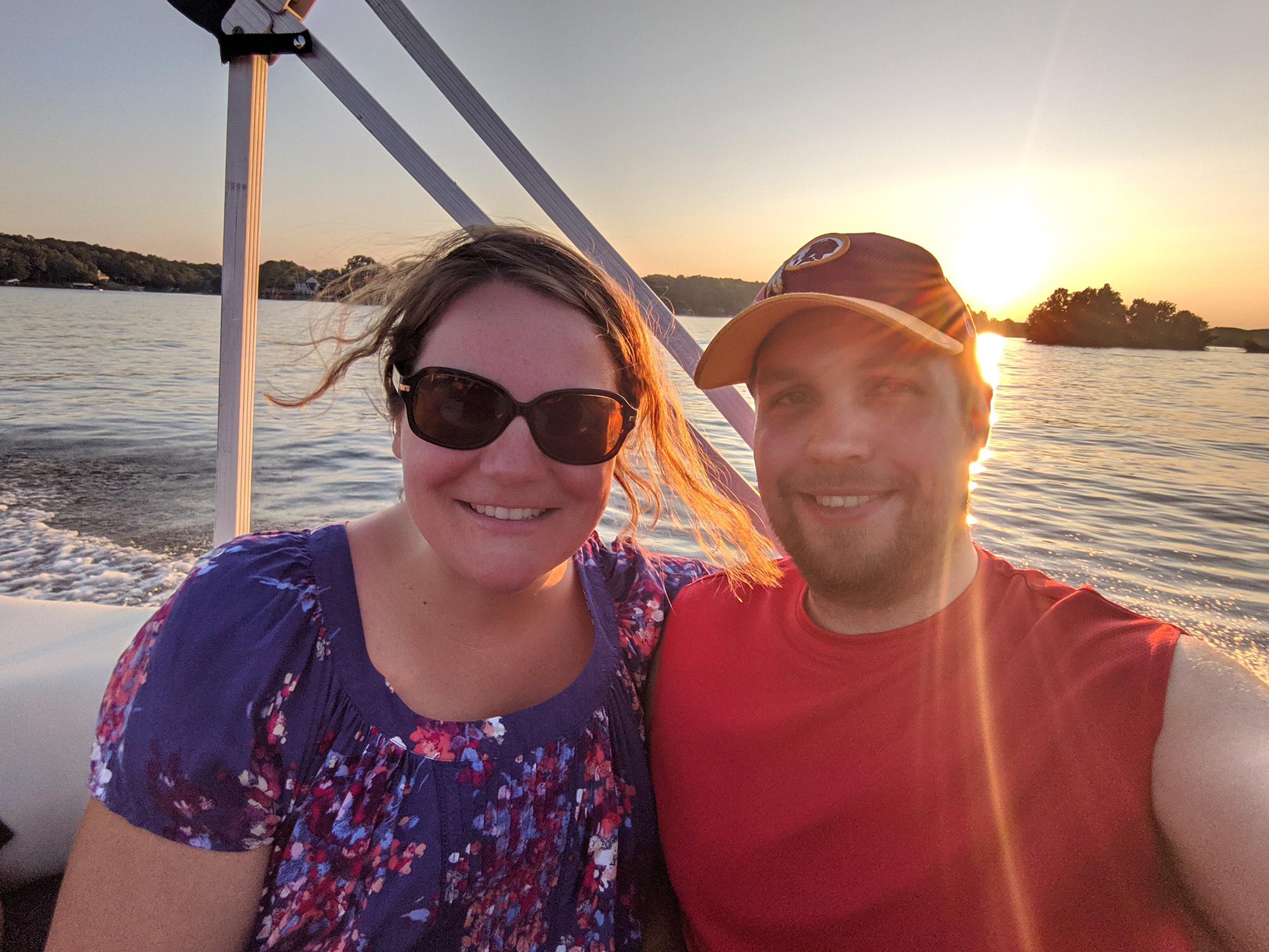On a boat, Lake Gaston, NC, July 2019